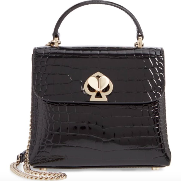 NWT kate spade Romy Small Crocodile-Embossed Patent Leather Satchel Black